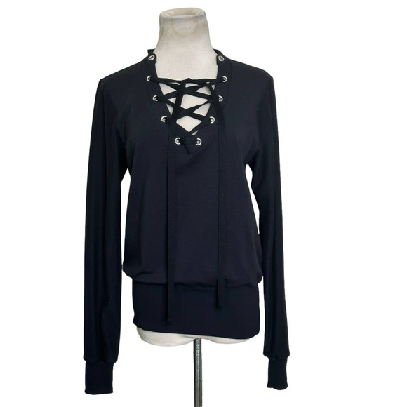 L'agence Black Josilyn Lace Up Sweatshirt size Small - Picture 1 of 12